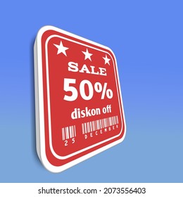 50% discount shopping label vector illustration on December 25th, 3 dimensional
