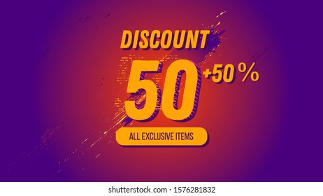 50% + 50% Discount Sign Background for Ecommerce Desktop Landing Page, Website Header, Banner or Poster