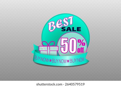 50% discount sticker on transparent background.