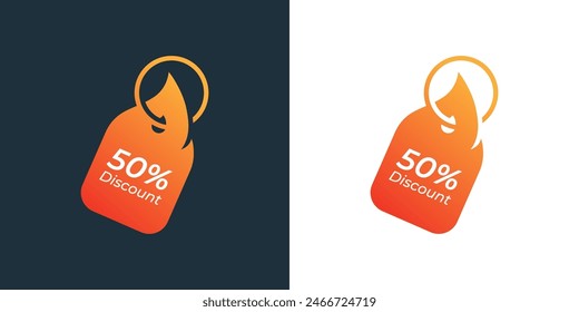 50% Discount tag fire Logo Template Vector Icon Illustration Design