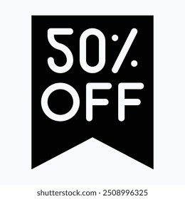 50 % Discount Tag Special Vector Icon, Fifty Percent Discount Tag, Sale Tag Icon. Isolated Silhouette Vector Icon. 
