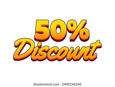 50% de descuento. Diseño de efecto de texto en apariencia 3D. Color amarillo