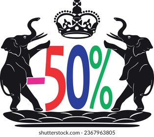 -50% discount vector design with two elephants and a crown