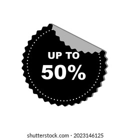 50% discount. Vector illustration of a discount badge. Perfect for discount marks on clothing or items. Simple and isolated style on a blank background. Colors can be edited.