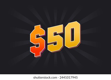 Símbolo de texto de vector de dinero americano de 50 dólares. $50 USD Dólar de los Estados Unidos vector de stock