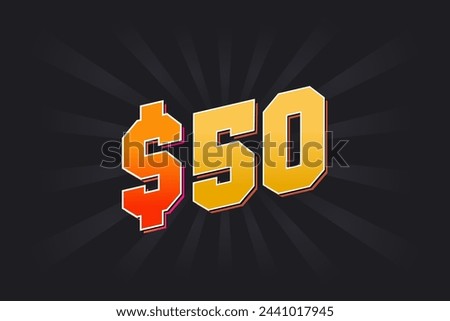50 Dollar American Money vector text symbol. $50 USD United States Dollar stock vector