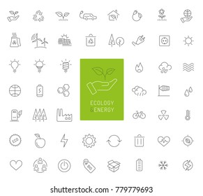 50 ecology, energy and environment thin line icons 