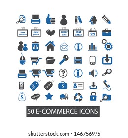 50 e-commerce, marketing, sales icons, signs set, vector