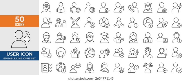 50 Editable Line User Icons for Design and Web vector illustration