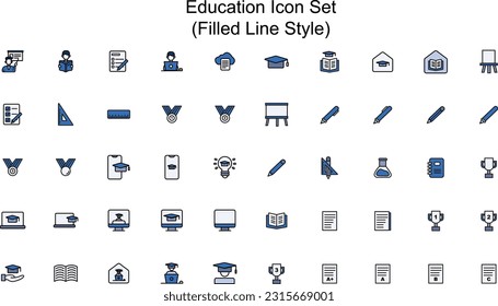 50 education icon set, this collection embodies curiosity, growth, and learning. From books and pencils to innovative technology, these icons inspire and enhance educational materials, websites, and p