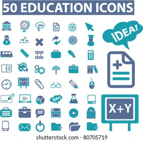 50 education icons, signs, vector illustrations