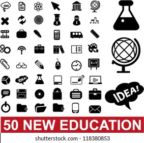 50 education & school icons set, vector