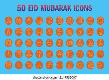 50 Eid Icon SVG Bundle, Eid Mubarak Icons Vector Illustration