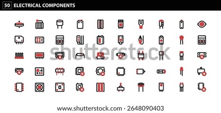  50 Electrical Components Icons: Essential Visuals for Circuitry, Electronics, and Engineering Design