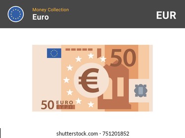 50 Euro Banknote. Paper Money. Flat Style. Vector Illustration.