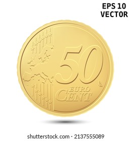 50 Euro Cent coin. Fifty euro cent on a white background. Vector illustration.