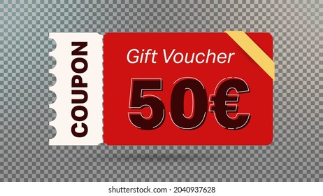50 euro coupon promotion sale for website, internet ads, social media.Big sale and super sale coupon code euro 50 discount gift voucher coupon vector illustration summer offer ends weekend