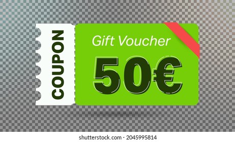 50 euro coupon promotion sale for website, internet ads, social media.Big sale and super sale coupon code euro 50 discount gift voucher coupon vector illustration summer offer ends weekend