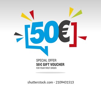 50 Euro internet website promotion sale offer big sale and super sale modern colorful coupon code 50 Euro discount gift voucher coupon