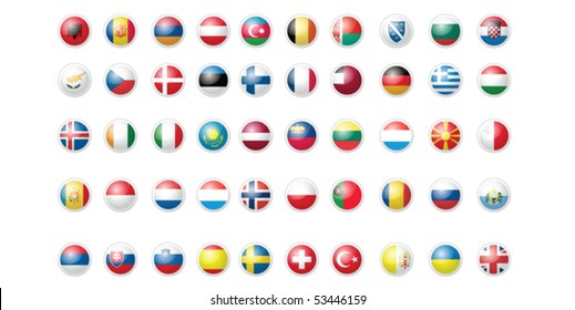 50 European Flags Pack Collection clean and clear icons isolated on white