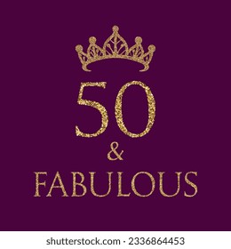 50  fabulous. Fabulous Fifty birthday party vector calligraphy quote on white, lilac, pink background svg