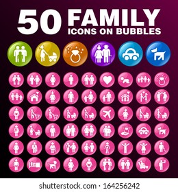 50 Family Icons on Bubbles.