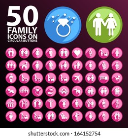 50 Family Icons on Circular Buttons.