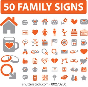 50 family icons, signs, vector illustrations