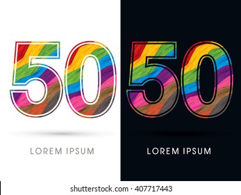 50 Font , colorful wave, designed using colorful grunge brush graphic vector