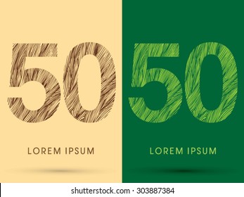 50, Font, concept line stroke , wood and leaf, grass, graphic vector.