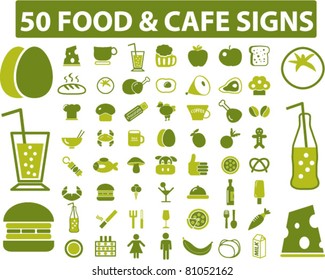 50 food & cafe icons, signs, vector illustrations
