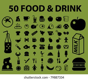50 food & drink icons, signs, vector illustrations