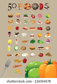 50 Food Icon Symbol Set EPS 8 vector grouped for easy editing. No open shapes or paths.