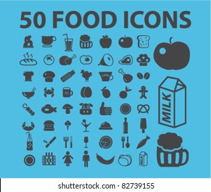 50 food icons, signs, vector illustrations