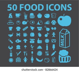 50 food icons, signs, vector illustrations