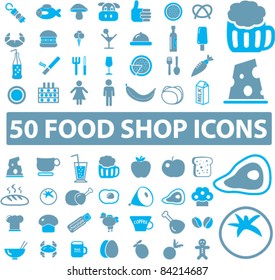 50 food shop icons, signs, vector illustrations