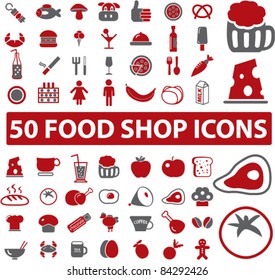 50 food shop icons, signs, vector illustrations