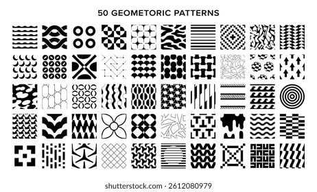 50 geometric seams patterns. Monochrome vector images.
