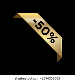 50% Gold Corner Ribbon Discount Banner Vector Template
