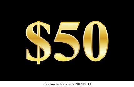 $50 gold dollar. Symbol price and promotional offer. product price tag