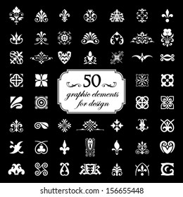 50 graphic elements for design- Isolated On Black Background