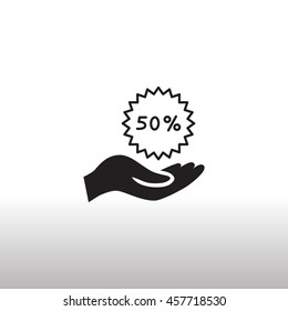 50% for hand icon Flat.
