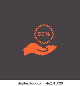 50% for hand icon Flat.