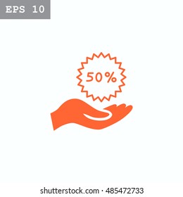 50% for hand icon Flat.