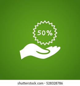 50% for hand icon Flat.