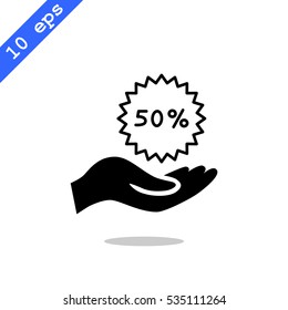 50% for hand icon Flat.