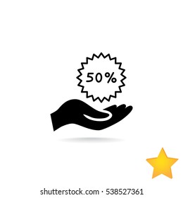 50% for hand icon Flat.