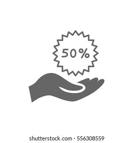 50% for hand icon Flat.