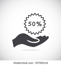 50% for hand icon Flat.