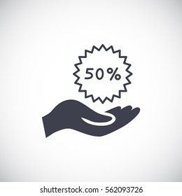 50% for hand icon Flat.